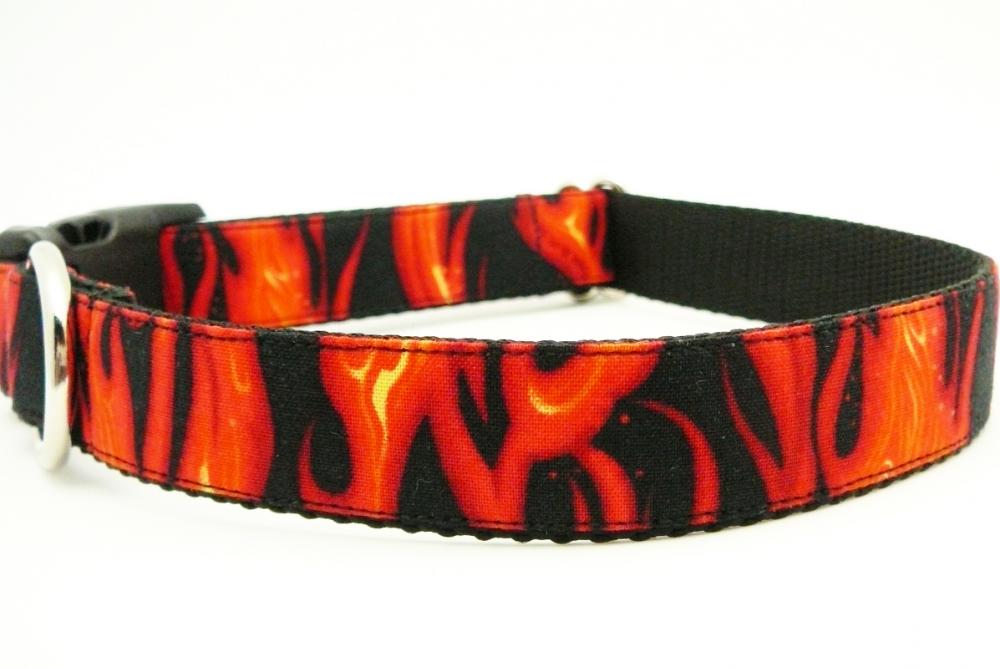 Dog Collar - " Rod" With Flames On Black